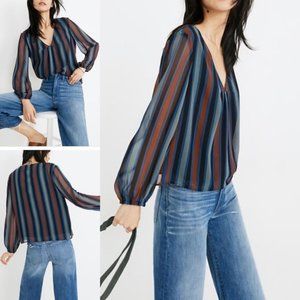 Madewell Navy and Rust Striped Blouse